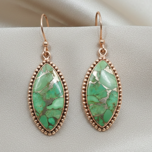 <b>Green</b> Copper Turquoise 925 Sterling Silver Dangle <b>Earrings</b> Rose Gold Yellow Gold Plated Handmade Boho Vintage Jewelry Gift Women - Product Image 3