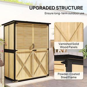 Abri de jardin en bois naturel avec toit en asphalte, 2 étagères, portes verrouillables, pieds réglables et montage facile - Product Image 4
