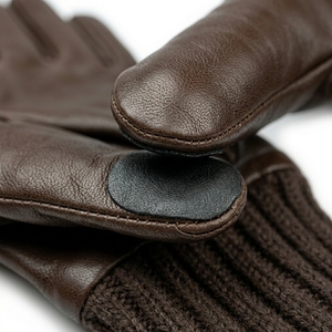Brown Leather <b>Touchscreen</b> <b>Gloves</b> With Knit Cuff Winter Warm Daily Use - Product Image 5