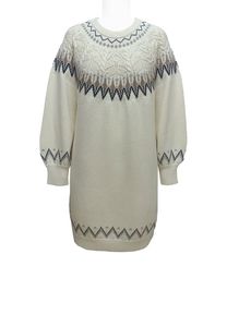 Pull-over tricoté géométrique à manches longues pour femme, col rond, style robe décontractée à manches lanternes pour l'hiver - Product Image 3