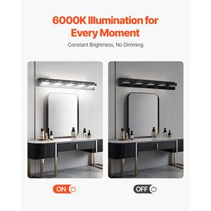 Lampada da Bagno Moderna a 5 Luci LED, 85 cm, Finitura Nera, Illuminazione da Parete per Bagno con Cromatura, Impermeabile IP44 - Product Image 6