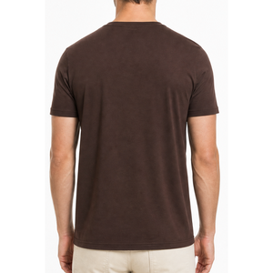 Camiseta de cuello redondo para hombre, de manga corta, con panel de rayas en el pecho, color marrón crema, estilo casual y urbano, muy vendida. - Product Image 3