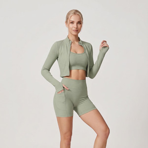 Women <b>Workout</b> 3 Piece Activewear Sport Bra Training <b>Jacket</b> Compression Shorts 3 Piece Set Women's Gym Fitness Comfortable 3 Pcs - Product Image 6