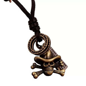 18K Gold Plated Cowboy Skull Pendant with Adjustable Leather Cord Necklace for Men - Product Image 3