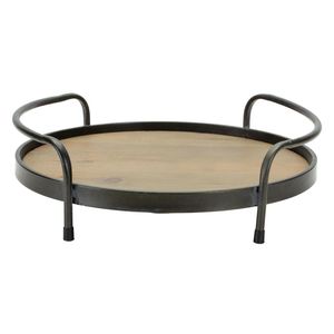 Bandeja de Servir Moderna de Madera y Hierro con Textura Lineal Intrincada y Atractivo Decorativo Premium - Product Image 2