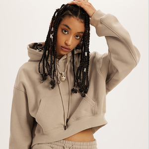 Sweat-shirt à capuche rétro pour femme, doublé polaire, épaissi, style « Hot Girl », coupe courte, personnalisable avec logo, collection Hiver 2026 – Vente en gros - Product Image 2