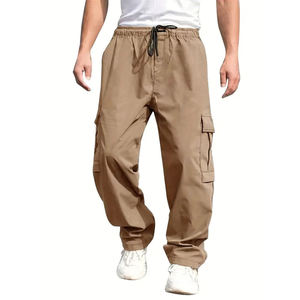 Pantalon cargo kaki pour hommes, taille élastique, cordon de serrage, joggers décontractés, plusieurs poches, respirant, léger, vêtements d'été - Product Image 6