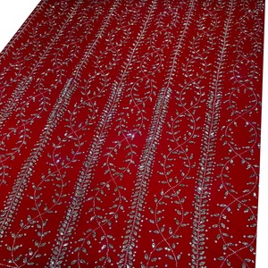 Rhinestone Beads Net Lace Fabric Eco-Friendly High Quality Nonwoven Medium Weight 60gsm Customized Color Handmade Embroidery - Product Image 2