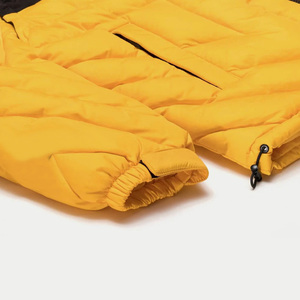 Men's Color Blocking <b>Puffer</b> <b>Jacket</b> <b>Yellow</b> Black Stand Collar Zipper Closure Windproof Casual Winter Outerwear Thick Regular Fit - Product Image 5