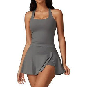 Robe de tennis sans manches bleu marine pour femme, réversible, col en V, taille élastique, jupe courte ajustée, anti-humidité, couleur unie - Product Image 4