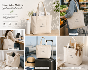 กระเป๋าผ้าแคนวาส Keep It Simple ขนาด 40x36x12 ซม. สีธรรมชาติ มีช่องซิปด้านหน้า สไตล์มินิมอล พร้อมสำหรับการเดินทาง ใช้ได้ทุกฤดูกาล - Product Image 5
