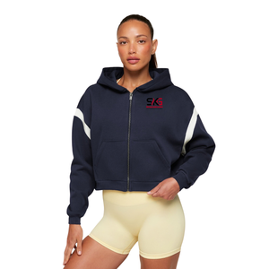 <b>Women's</b> Color Block <b>Zip</b> <b>Up</b> Hoodie Oversized Fleece Sweatshirt Cropped Pullover <b>Jacket</b> with Pockets for Casual Wear - Product Image 1