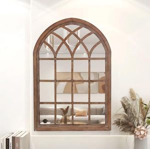 Arched Wooden Wall <b>Mirror</b> with Modern Design Wood Framed Decorative Arched Design for Bedroom Bathroom Hallway Dressing Room - Product Image 5