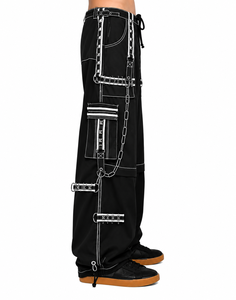 Pantalon gothique unisexe ample avec poches utilitaires et chaînes décoratives, taille ajustable - Product Image 2