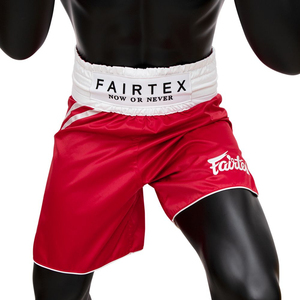 Pantalones Cortos de Boxeo Fairtex Personalizados Más Vendidos, Rojos Satinados con Cintura Elástica Blanca, Etiqueta Fairtex, Pantalones Cortos de Combate, Sublimación OEM - Product Image 3