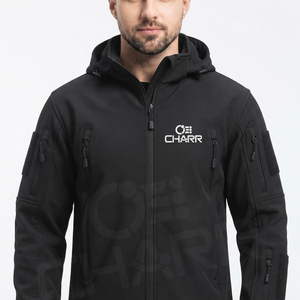 Veste à capuche softshell noire pour homme avec fermeture éclair et poches, coupe classique, manteau de randonnée en plein air, vestes de mode personnalisables - Product Image 3