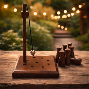 Handmade Wooden Skittles Game Set | Indian Rosewood <b>Bowling</b> Pins | Indoor Family Game Premium Wooden Toy Gift Set Classic Fun - Product Image 1