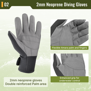 Guantes de Buceo AROPEC de Neopreno Amara de 2 mm con Palma y Dedos Flexibles, Cierre de Velcro en Forma de V en la Muñeca - OEM/ODM/OBM - Product Image 3