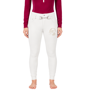 Pantalon d'équitation blanc personnalisé pour femme, taille haute, extensible, avec passants de ceinture, pour la compétition et l'entraînement - Product Image 1