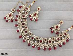 PingBling Emerald Green Kundan Bridal Necklace <b>Set</b> with Matching Earrings, Pearl Drop <b>Indian</b> Wedding Jewelry - Product Image 4