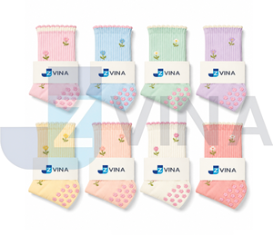 Chaussettes de yoga et de Pilates pour jeunes femmes, style basique personnalisé, antidérapantes, avec motif jacquard et bord à volants, motif tulipe pastel, collection Printemps - Product Image 5