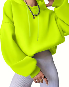 Women's Light Blue Eco-Friendly Fleece Hooded Sweatshirt Solid Color Polyester/Cotton Knitted Casual Pullover Front Pocket - Product Image 1