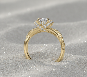 Anillo de compromiso de diamante creado en laboratorio Stonewels, oro de 14K, engaste de púas, corte vintage, estilo cinta, halo, para joyería personalizada certificada - Product Image 2