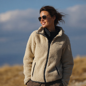 เสื้อแจ็คเก็ตเชอร์ปาผู้หญิงแบบมีซิป มีกระเป๋า เสื้อแจ็คเก็ตเชอร์ปาบุขนสำหรับฤดูหนาวแบบซิปเต็มตัว เสื้อแจ็คเก็ตเชอร์ปาผู้หญิงแบบมีฮู้ดและกระเป๋าหน้า - Product Image 3