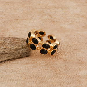 18k Gold Plated Wide Band Adjustable <b>Ring</b>-Black Onyx Oval Gemstone <b>Statement</b> <b>Ring</b>-Handmade Multistones Boho Jewelry Gift For Her - Product Image 2