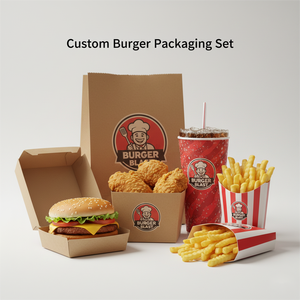 Juego de Empaques Personalizados para Hamburguesas, Cajas para Comida Rápida Resistentes a la Grasa con Logotipo Impreso en UV, Bolsas Desechables para Llevar, Vasos para Papas Fritas, Caja para Pollo - Product Image 1