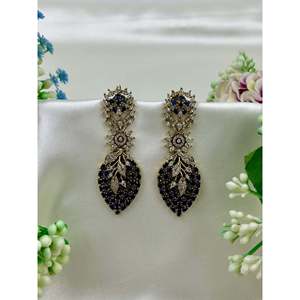 Indian Ethnic Drop Earrings-Deepika Victorian Brass & Copper Pearl Diamond Jewellery - Product Image 6