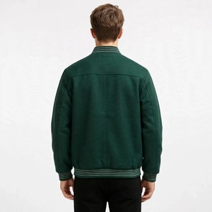 Chaqueta bomber verde para hombre, ropa exterior informal, lisa, con botones, estilo universitario, con cuello y puños acanalados a rayas. - Product Image 2