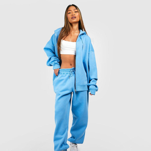<b>Women</b> <b>White</b> Solid Fleece Hooded Sweatshirt <b>Jogger</b> Set Full Sleeve Regular Fit Casual Sportswear Winter Eco-Friendly Breathable - Product Image 3