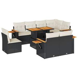 Conjunto de Sofá de Jardín de Ratán Sintético Negro y Madera de Acacia con Acero con Recubrimiento en Polvo, Muebles Elegantes para Exteriores - Product Image 2