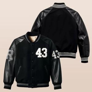 Veste universitaire en laine noire, col montant, style streetwear hivernal, coupe-vent, doublure en satin - Product Image 4