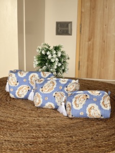 Vintage Cotton Quilted Cosmetic Bag Block Printed Zipper Toiletry Pouch Handmade <b>Makeup</b> <b>Case</b> for Travel Stylish Gifts Trendy Bag - Product Image 2
