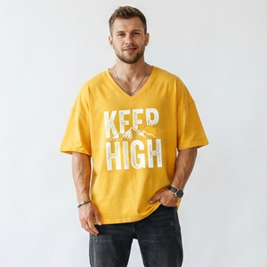 Men's Oversized Printed V Neck Casual Cotton T-Shirt Short Sleeve Breathable Eco-Friendly Loose Fit Front Design - Product Image 1