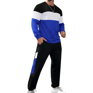 Conjunto Deportivo para Hombre con Bloques de Color, Cuello Redondo, Manga Larga, Tejido de Poliéster, Ropa Casual de Otoño, Transpirable, Negro, Blanco, Azul - Product Image 6