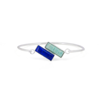 Bague ajustable unisexe vintage en argent sterling 925 plaqué rhodium avec amazonite naturelle et lapis-lazuli sertis clos, forme rectangulaire 6x16mm