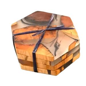 Best Quality Wood & Resin Tea Cup <b>Coasters</b> <b>Set</b> of 4 Pcs for Kitchen Round Shape Coffee Cup <b>Coasters</b> for Home Customized Size - Product Image 1
