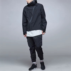 เสื้อแจ็คเก็ตซิปกันลมมีฮู้ดสีดำสำหรับผู้ชายทรงปกติเสื้อโค้ทกีฬากลางแจ้งแบบลำลองพร้อมกระเป๋าน้ำหนักเบากันน้ำ - Product Image 4
