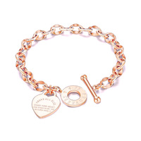 Bracelet en acier inoxydable pour femme avec pendentif cœur doré, bijoux en acier titane, fermoir OT, breloques cœur, bracelet chaîne