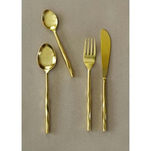 High Quality Custom Logo Metal <b>Rectangular</b> Handle Stainless Steel <b>Gold</b> Plated Luxury Hotel Wedding Cutlery Set - Product Image 4