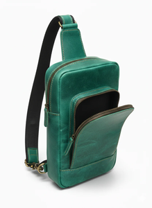 Wholesale Custom Green Leather Women <b>Sling</b> Bag Stylish Crossbody Chest Bag with Multiple Compartments Manufacturer Supply - Product Image 6