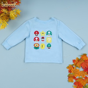 T-shirt bleu de luxe personnalisé en gros, autocollant Mario, ODM OEM fabriqué, 100% coton, manches longues, décontracté, pour bébés garçons, OEKO-TEX - Product Image 6