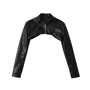 Chaqueta de Motociclista de Cuero Genuino para Mujer, Cuello Alto, Manga Larga, Cierre de Cremallera, Estilo Otoñal - Product Image 1