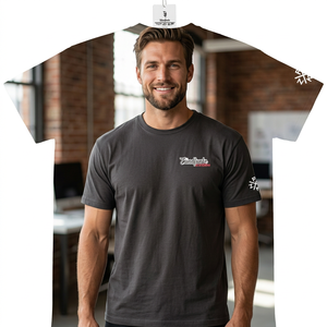 T-shirt à manches courtes gris foncé pour homme, logo imprimé sur le devant, coupe ample, style décontracté chic, jersey 100% coton biologique - Product Image 3