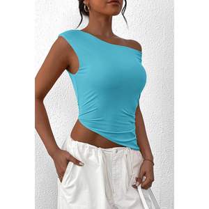 Crop tops pour femmes personnalisés, été 2025, épaules dénudées, asymétriques, froncés, débardeur à une épaule, inspiré du style Y2K, robe de soirée - Product Image 2