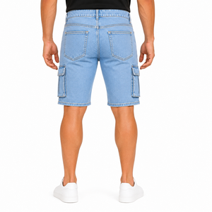 Men's Light Wash Denim Cargo Shorts Mid Waist Multi Pocket Casual Streetwear Summer Style Breathable Quick Dry Woven Cotton 340g - Product Image 4