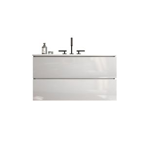 Mobile bagno sospeso TIA 36 pollici bianco lucido con ampio spazio contenitivo, lavabo in ceramica e tre fori per rubinetteria, ideale per spazi ridotti - Product Image 1